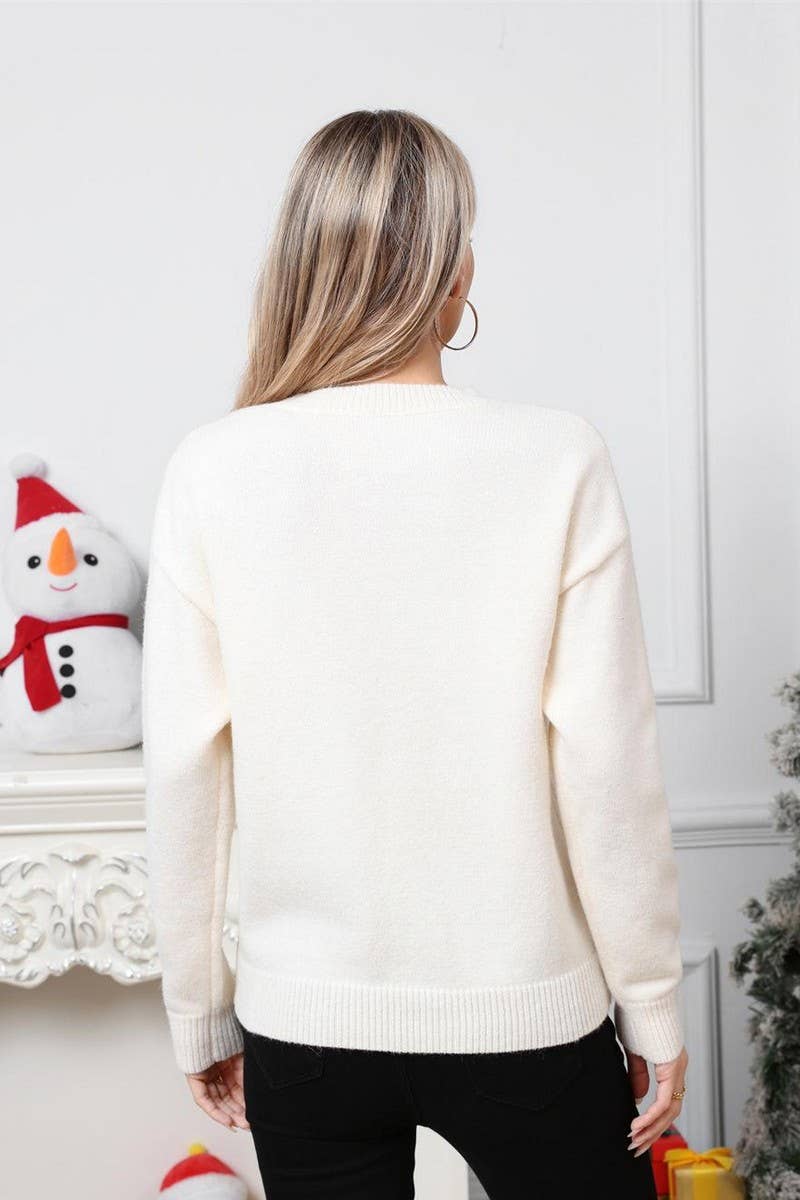 CWOSWL07568_CREW NECK JACQUARD CHRISTMAS KNIT SWEATER