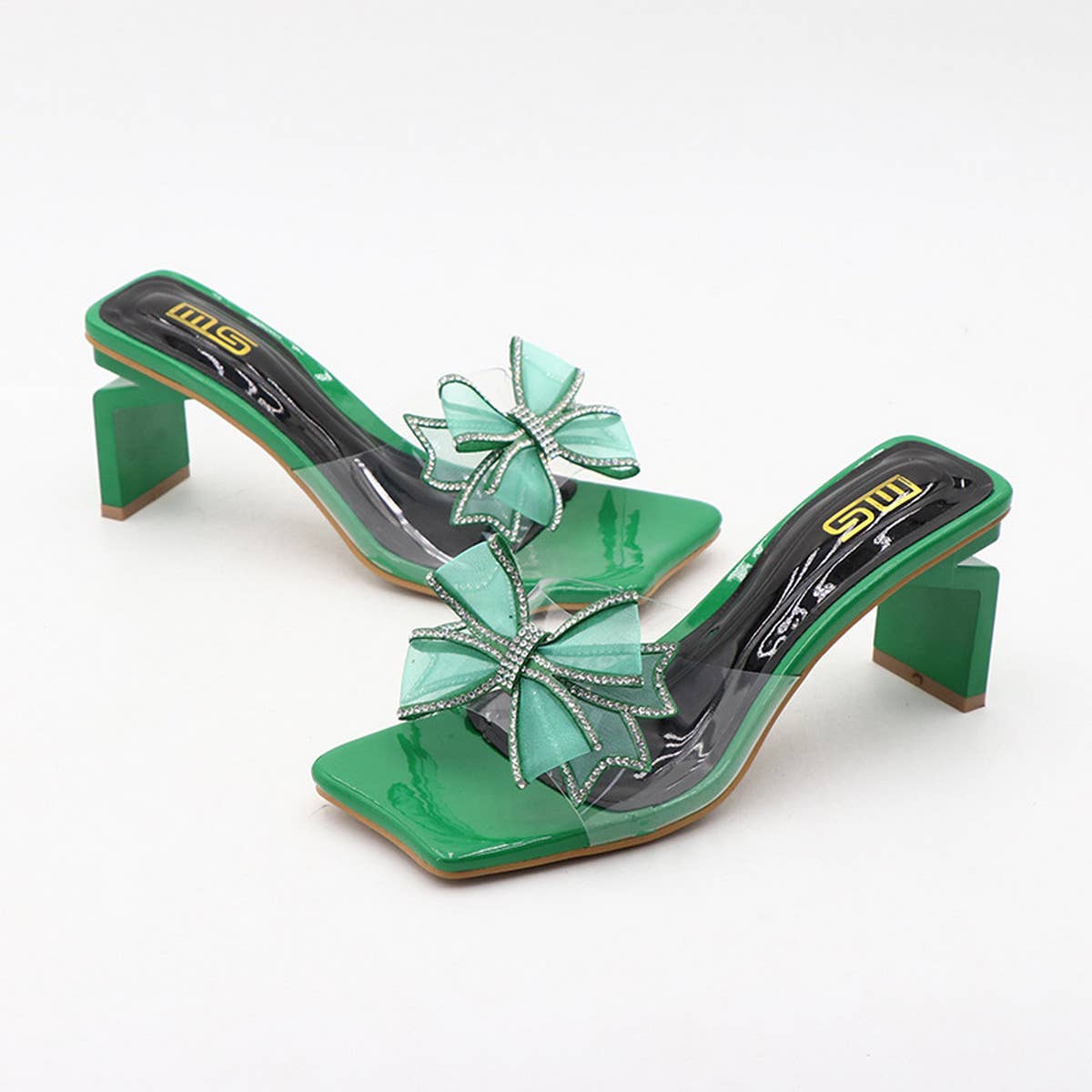 SEXY HIGH HEELS WITH BOW THICK HEEL AND SQUARE TOE
