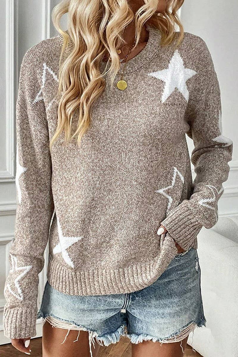 CWOSWL07369_STAR PATTERN CREWNECK LONG SLEEVE KNIT TOP
