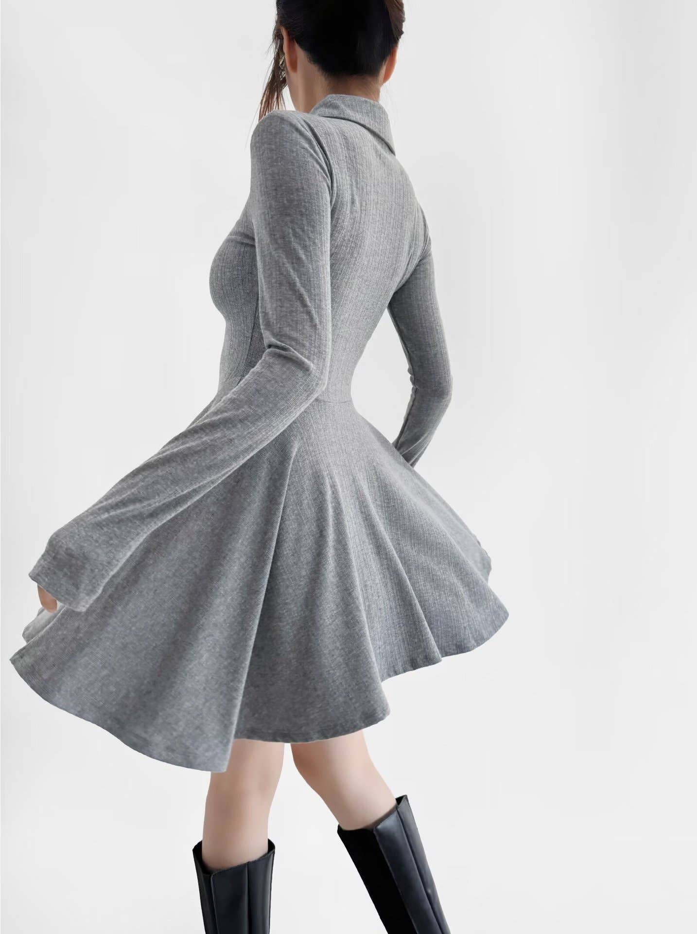 College style retro solid-color Polo lapel dress