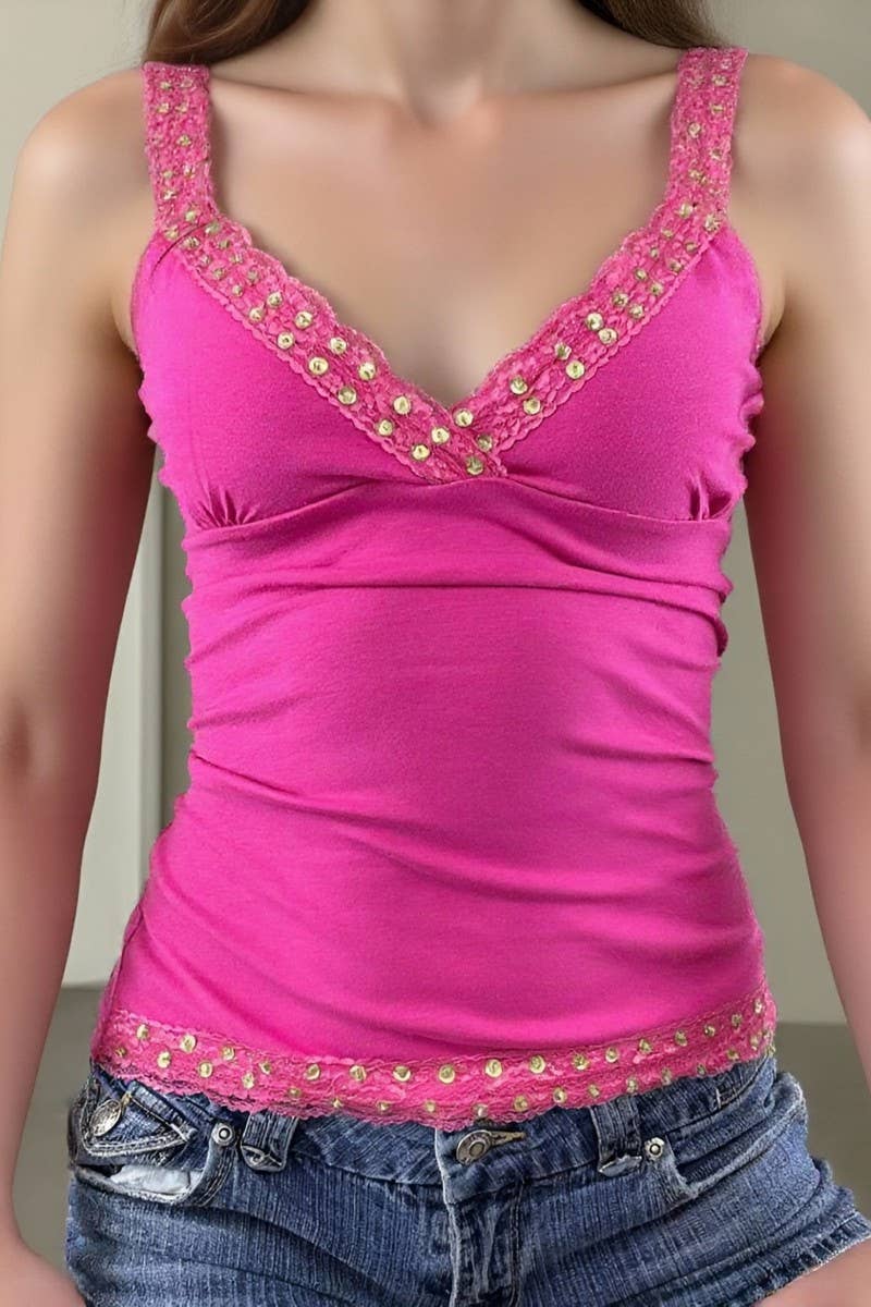 CWTTSL0526_SUMMER HOT GIRL STYLE SHINY EDGE SLIM VEST