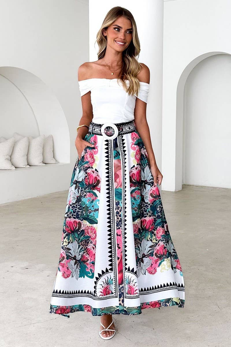 CWBLS0657_SUMMER HIGH WAIST LOOSE PRINTED SKIRT LONG SKIRT