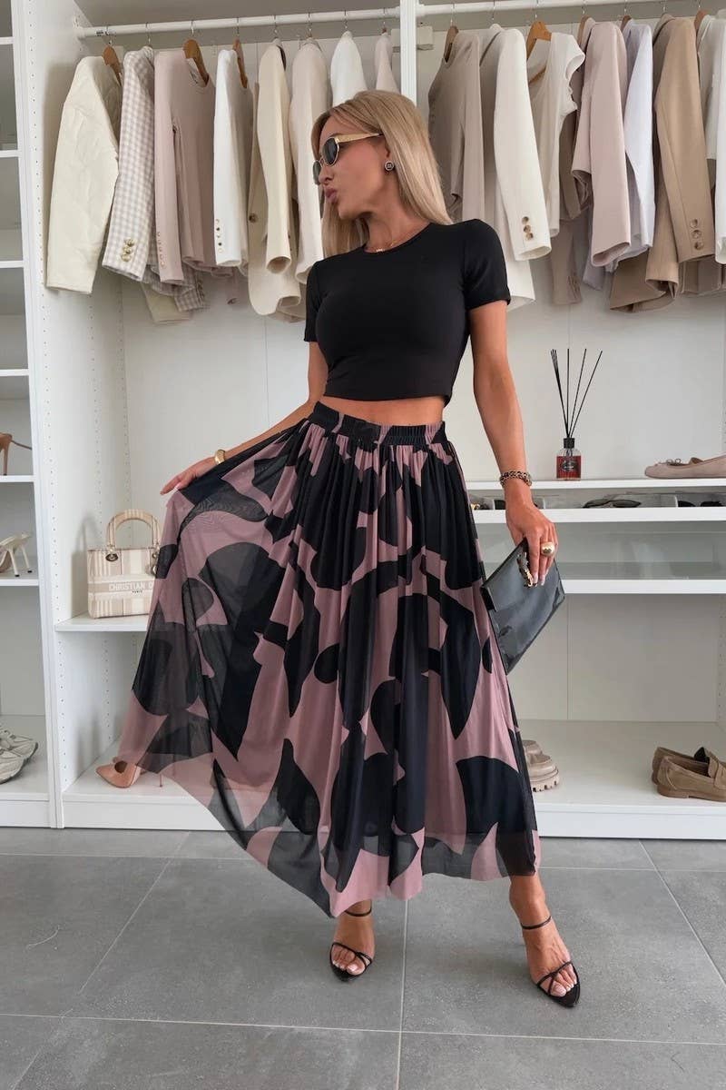 CWBLS0568_SUMMER WAIST WIDE SWING CASUAL SKIRT