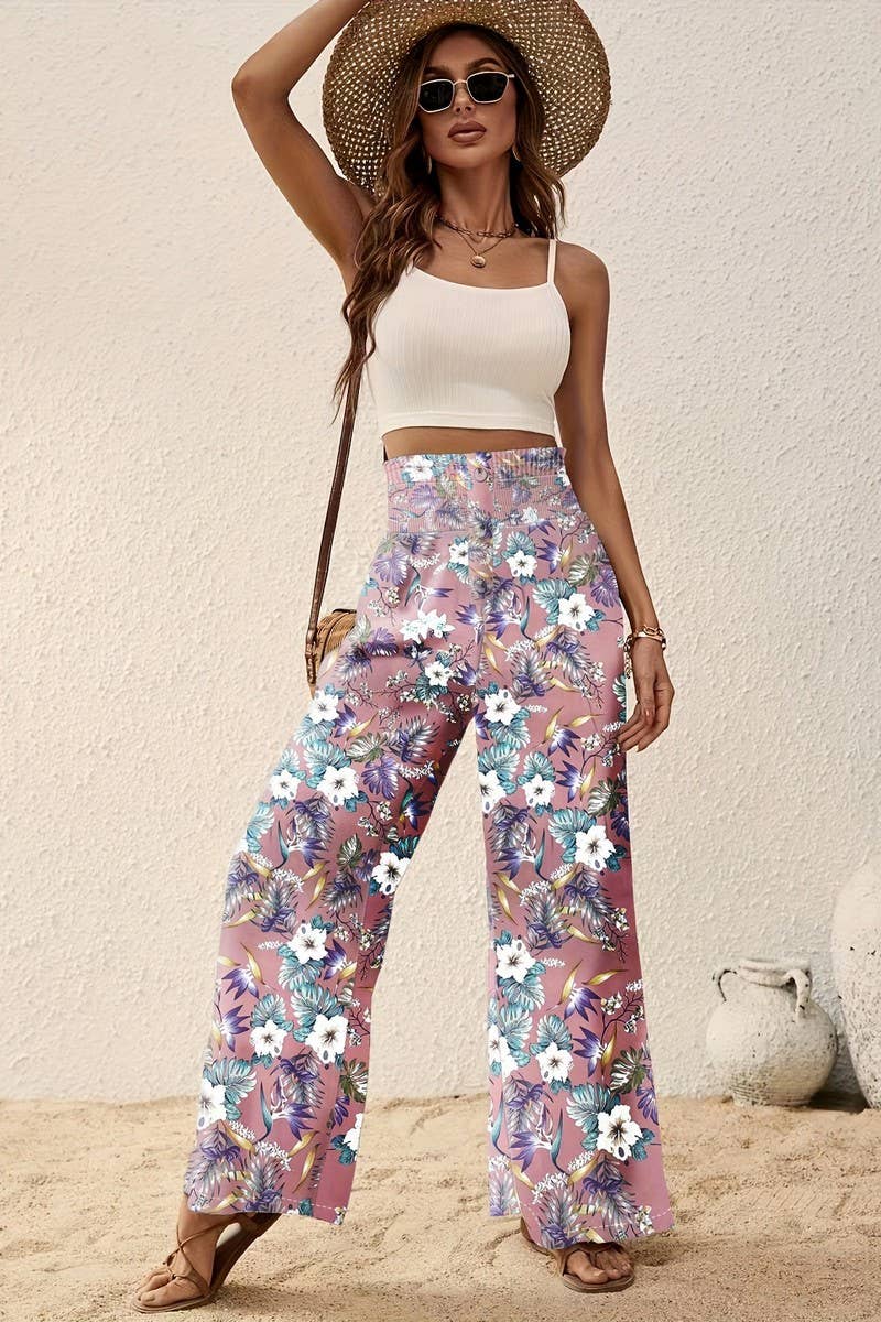 CWBLP1135_PRINTED LOOSE ELASTIC WAIST WIDE-LEG PANTS
