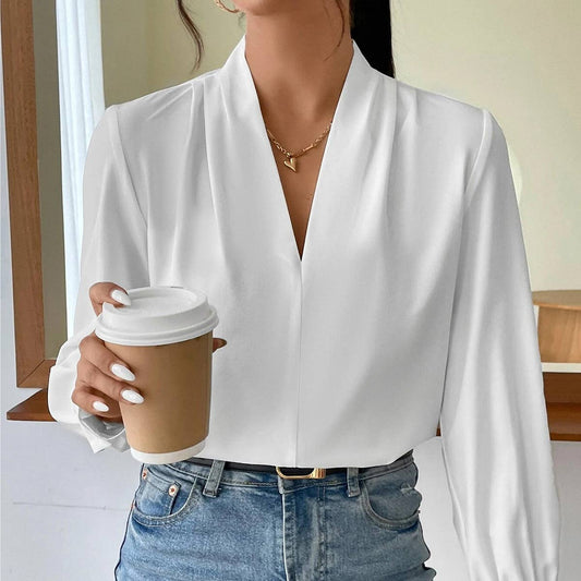 Design sense V-neck loose long-sleeved shirt