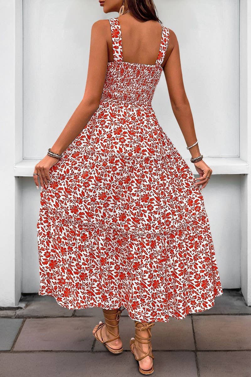 CWDMD4217_PRINTED PASTORAL STYLE SUSPENDER DRESS