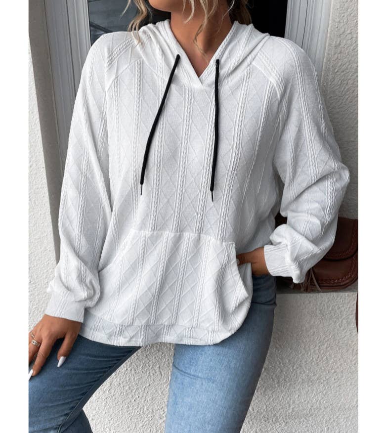 Casual jacquard patch loose hooded sweatshirt