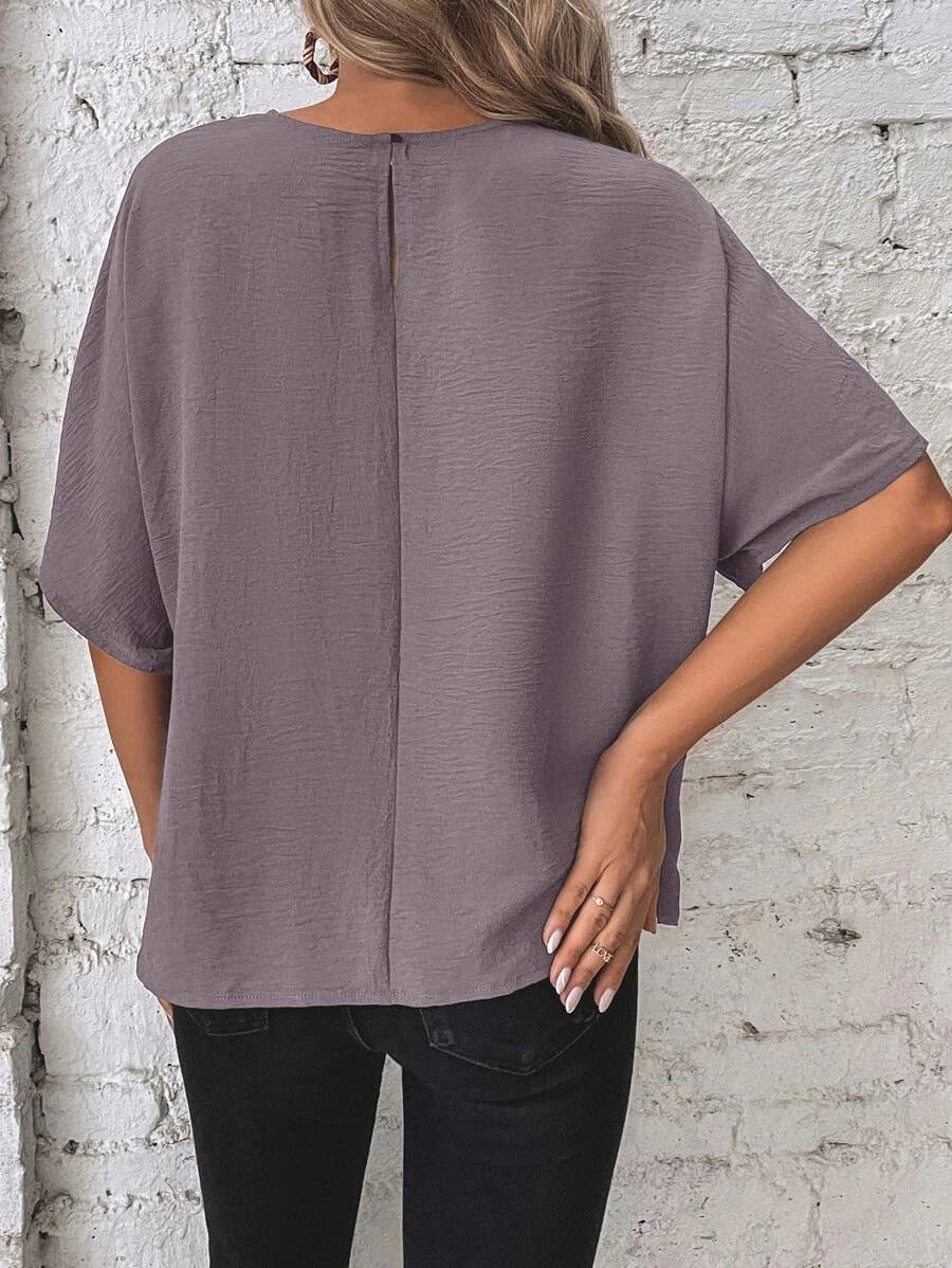 BATWING SLEEVED HEM KNOT LOOSE BLOUSE
