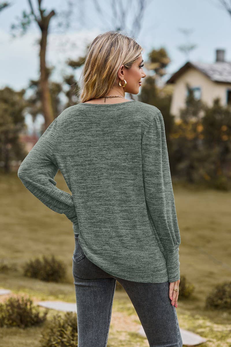 CWTBLL3688_SOLID COLOR ROUND NECK LOOSE CASUAL LONG SLEEVE T