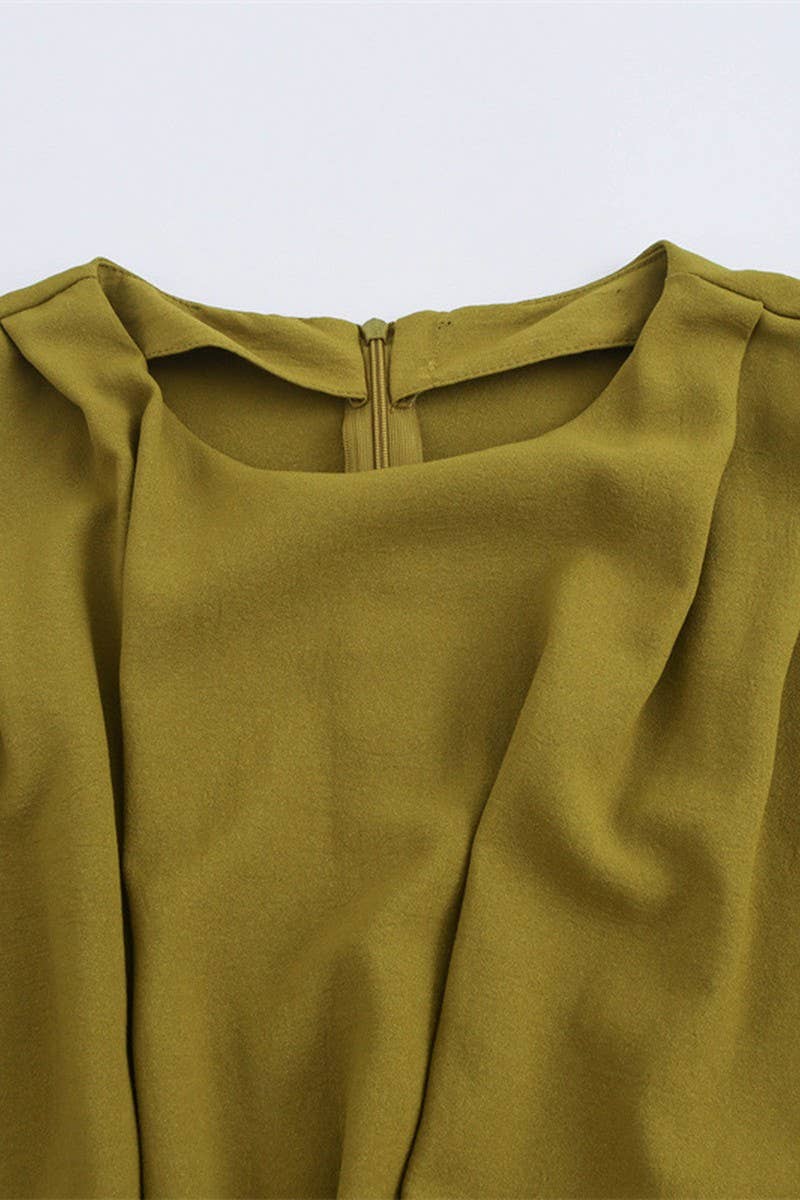 CWDMD4174_ROUND NECK SLEEVELESS PLEATED SHOULDER DRESS