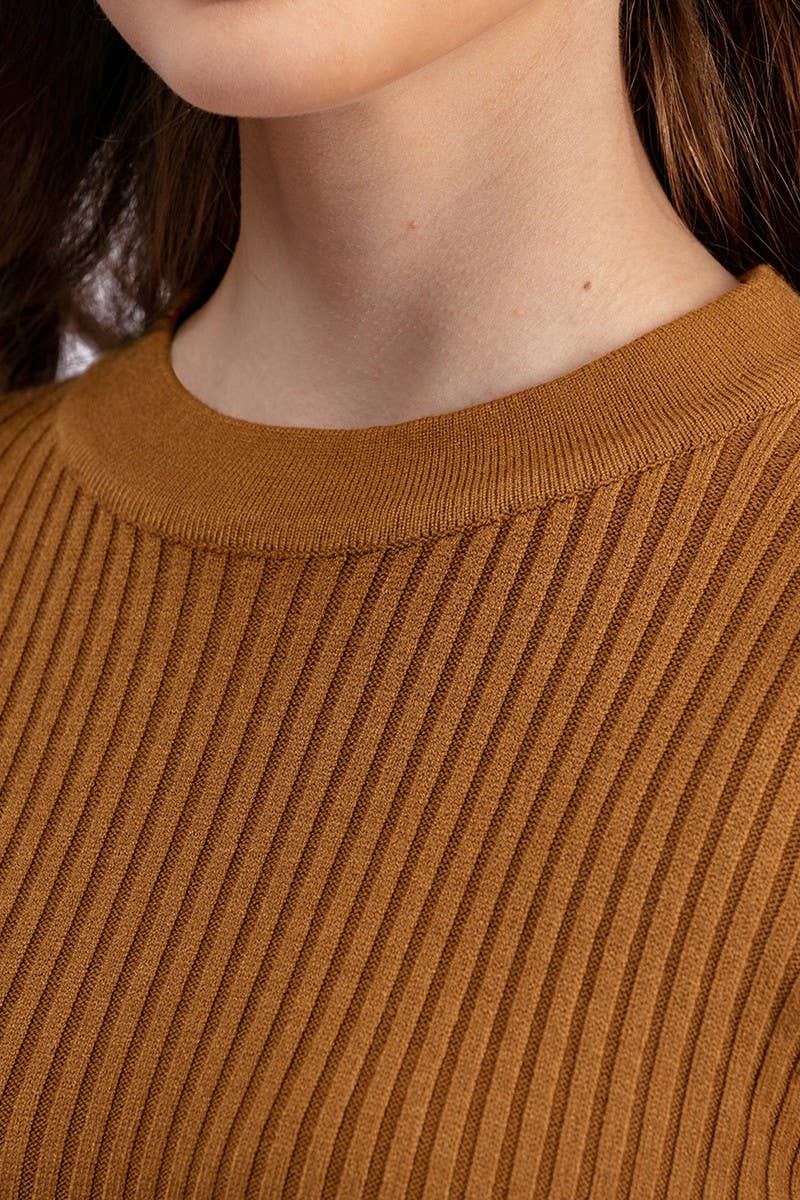 CWDSD10804_SOLID KNIT LONG SLEEVE A-LINE BODYCON DRESS