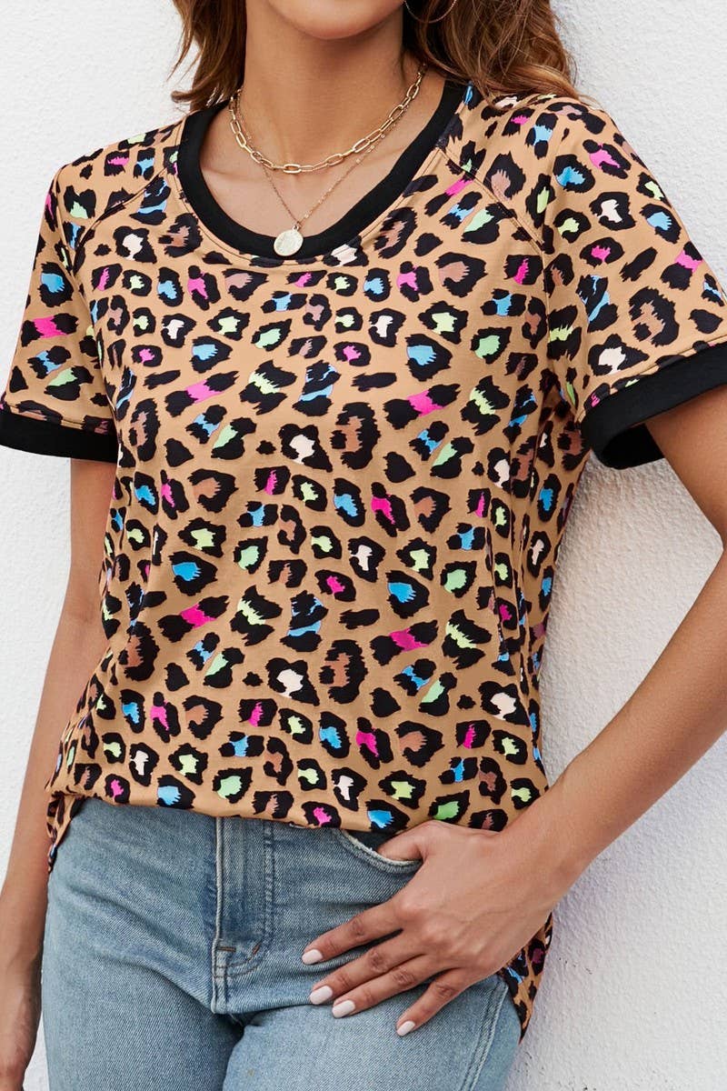 CWTBLS1807_ROUND NECK PRINTED SHORT SLEEVE PULLOVER TOP