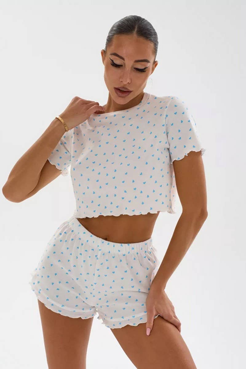 CWSPJ00482_HEART PRINT SHORT SLEEVE AND SHORTS PAJAMA SET