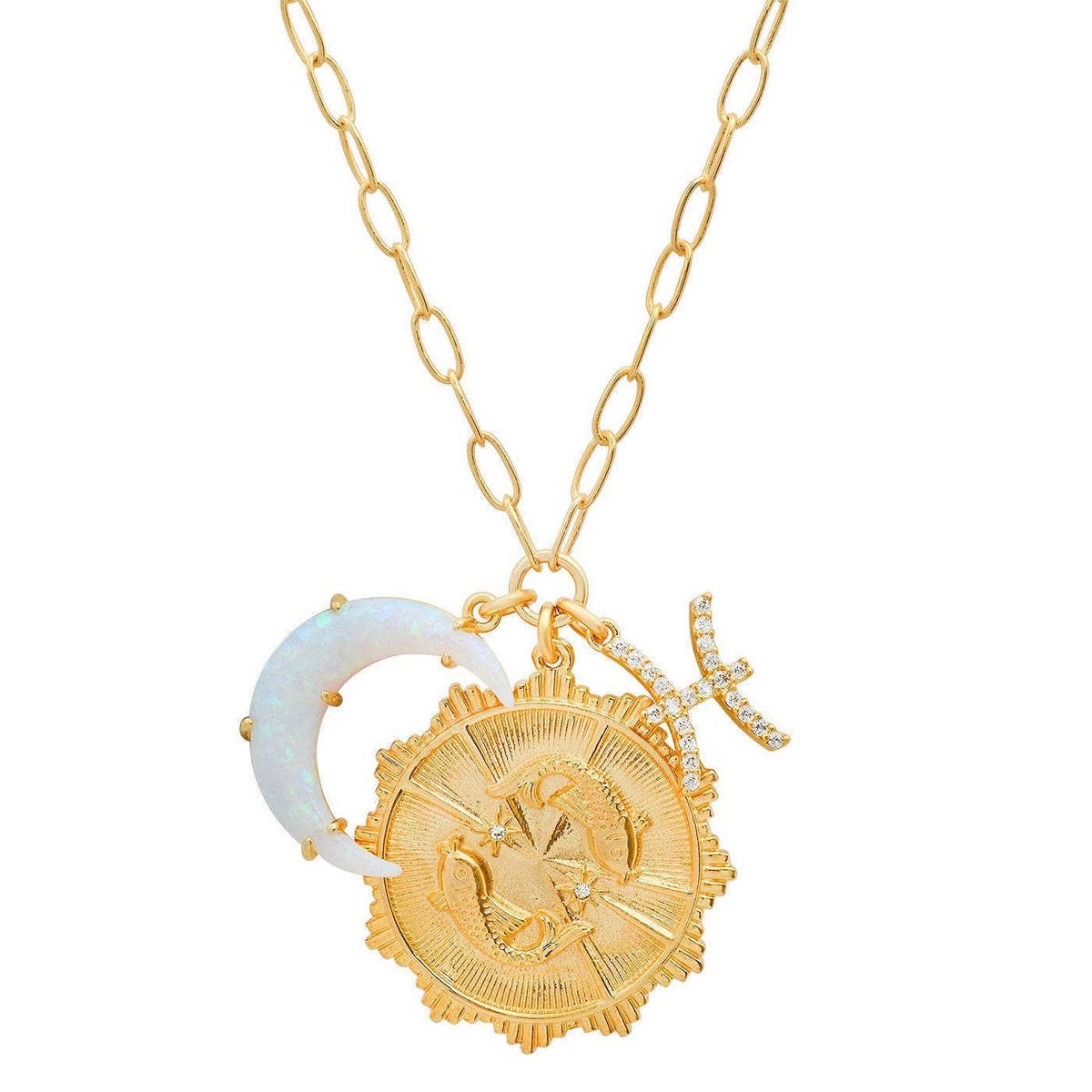 MICRO-PAVED ZIRCONIA ZODIAC RUNE PENDANT NECKLACE