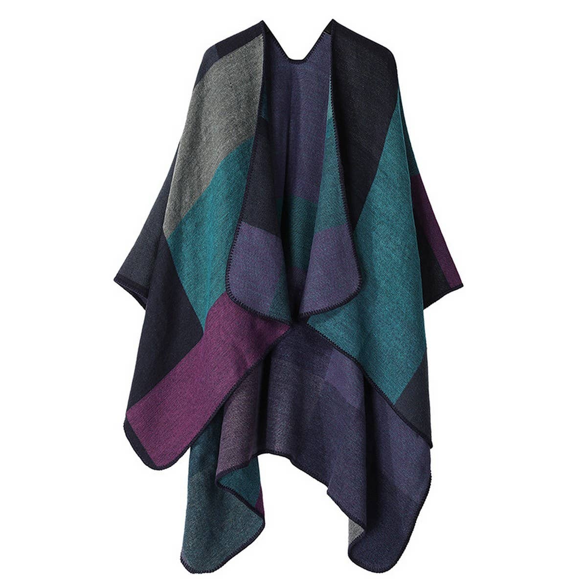 DOUBLE-SIDED PLAID FAUX CASHMERE SHAWL CAPE