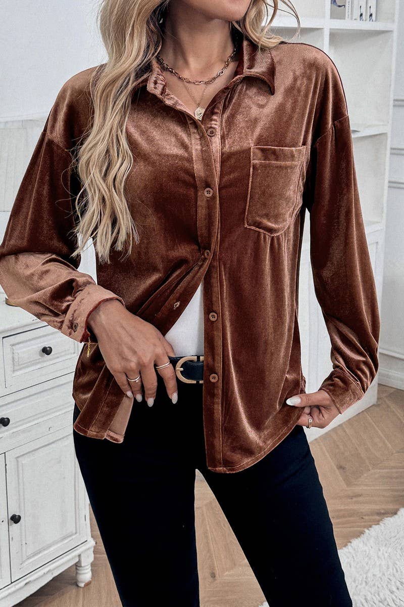 CWTBLL3702_AUTUMN CASUAL SOLID COLOR SINGLE BREASTED SHIRT