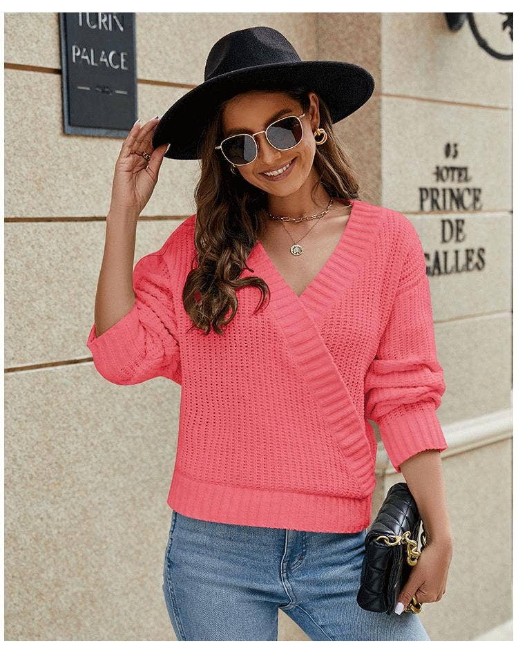 CHENILLE SWEATER WITH LOOSE V-NECK DESIGN