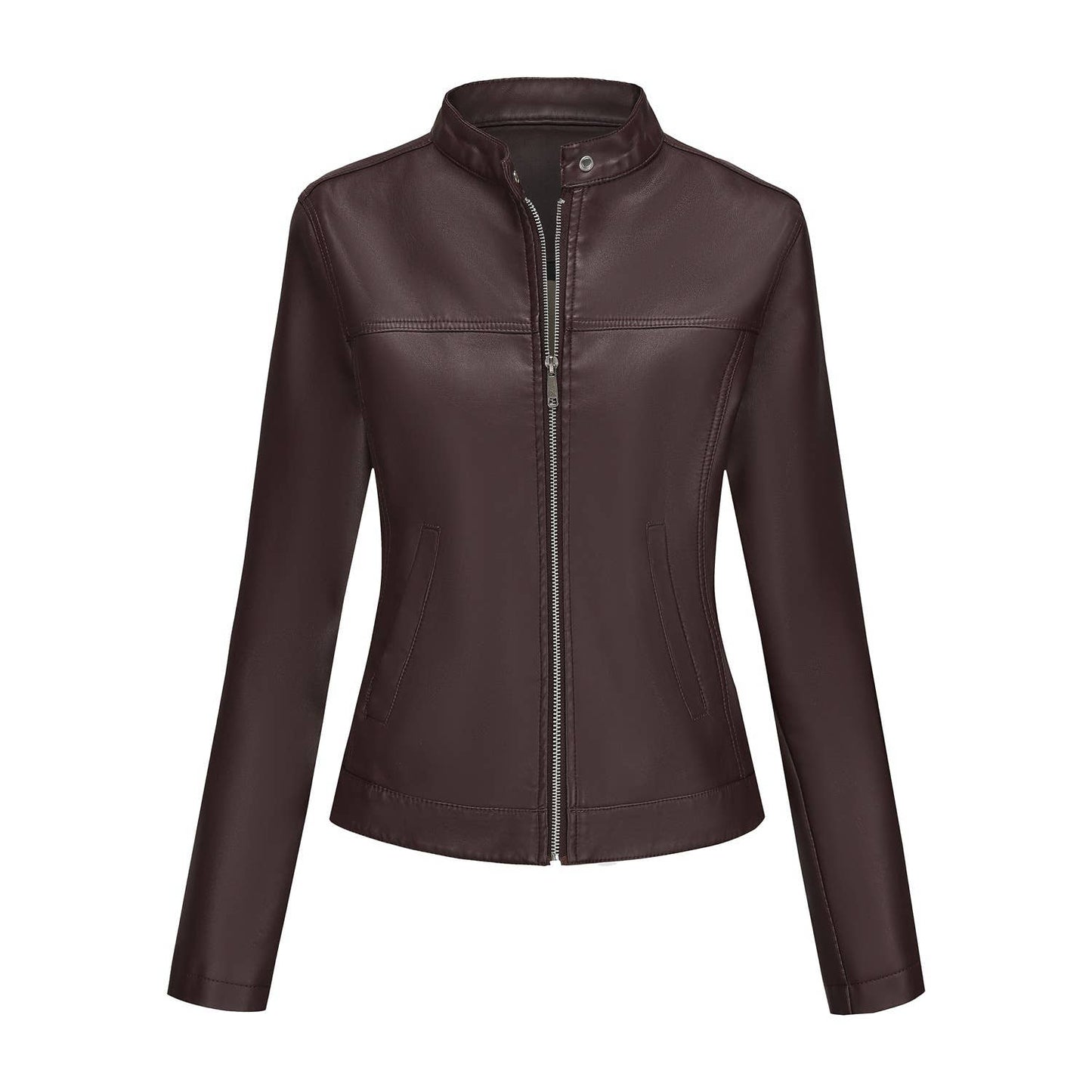 Fashionable stand-up collar short leather jacket