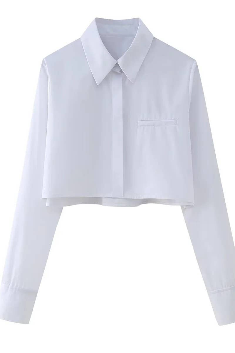 CWTSTL2451_STRIPED LAPEL SINGLE BREASTED CROPPED NAVEL SHIRT