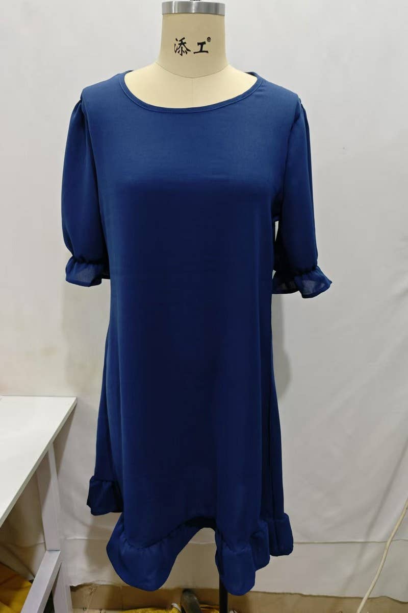 CWDSD10874_VINTAGE COTTON LINEN SHORT SLEEVE SWING DRESS