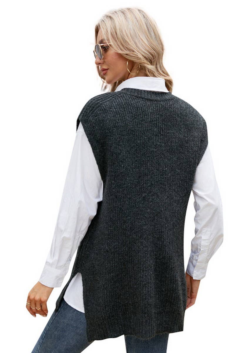 CWOSWSL0105_CASUAL MID-LENGTH SLEEVELESS V-NECK KNITTED TOP