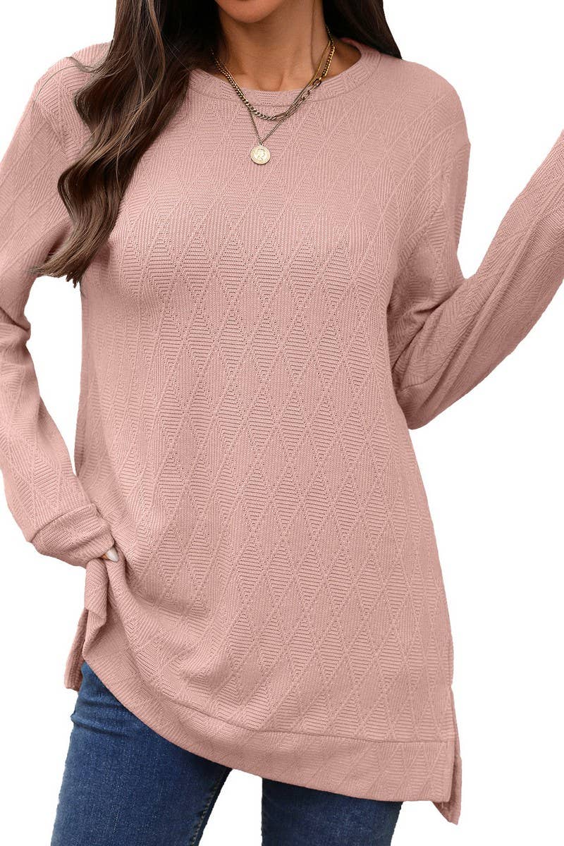 CWTBLL01293_CREW NECK SOLID KNIT LONG SLEEVE LOOSE TOP