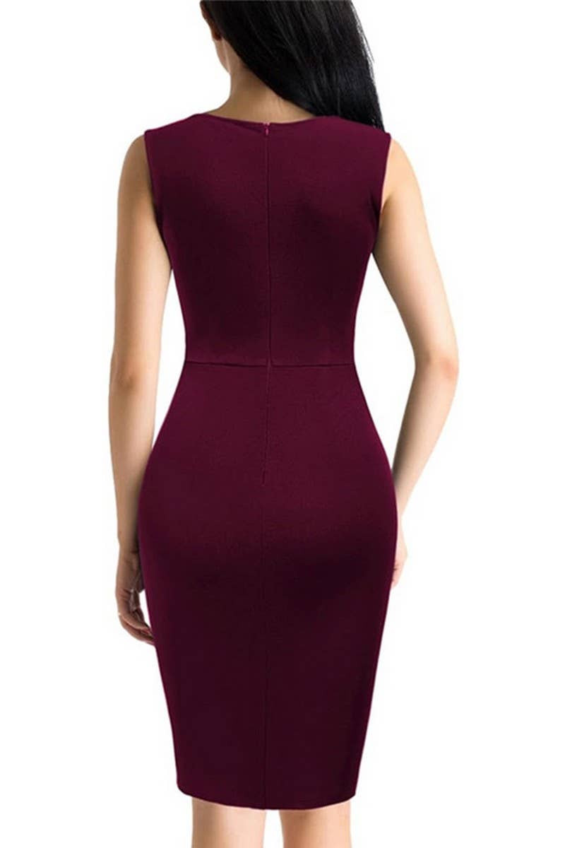 CWDSD7144_SLEEVELESS SEQUIN PANEL SLIM SLIT DRESS