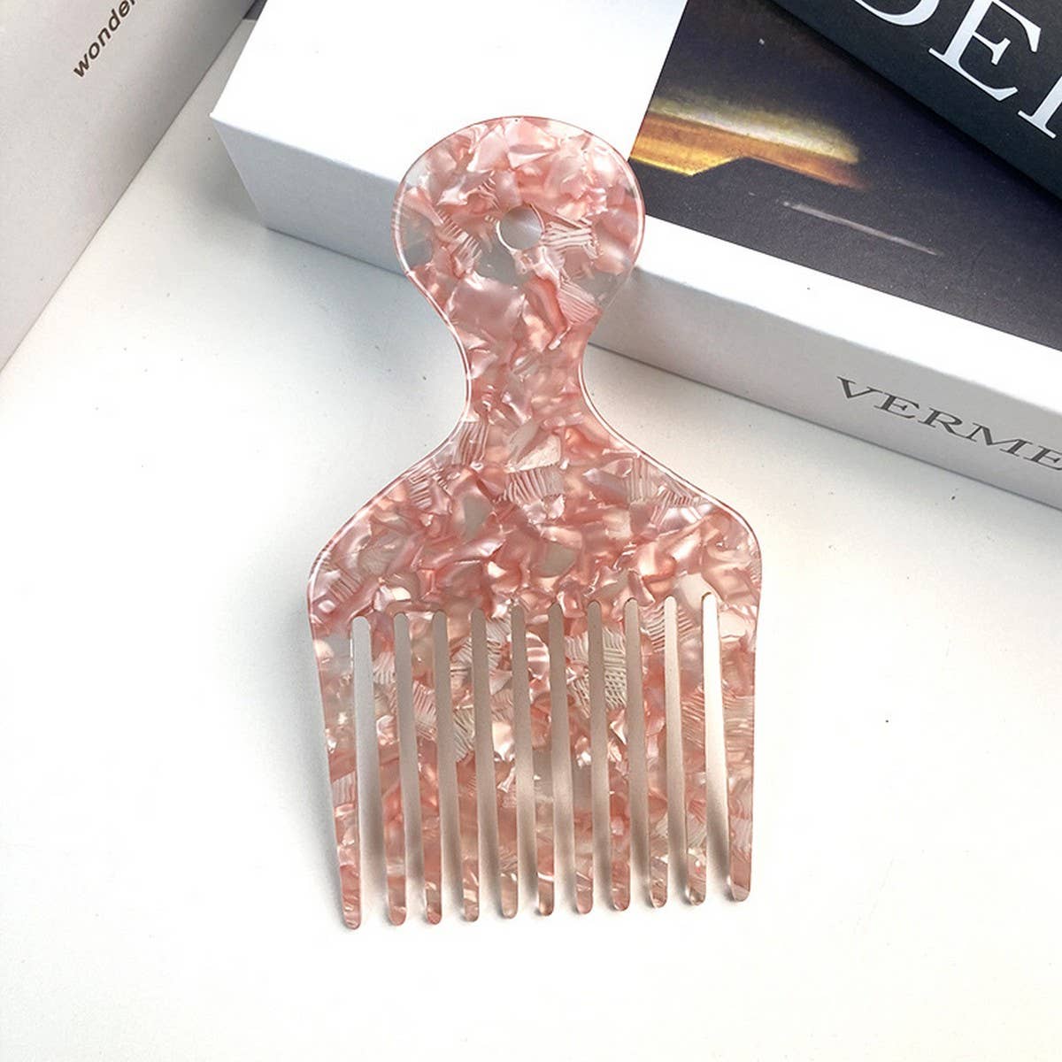 Chic Acetate Geometric Comb, Retro Long Handle_CWMM6435