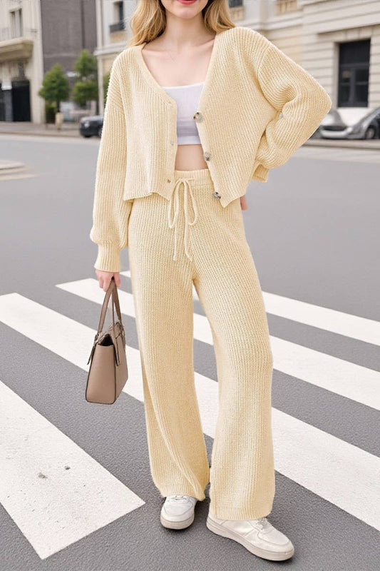 CWSTB00429_WOMEN SOLID COLOR TWO-PIECE CARDIGAN &AMP WIDE LE