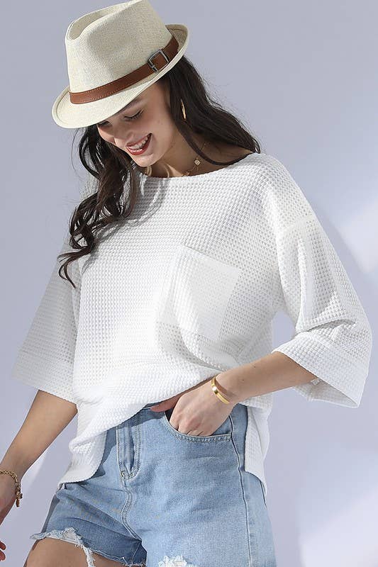 CWTTS696_ROUND NECK ROLLED SHORT SLEEVE TUNIC TOP