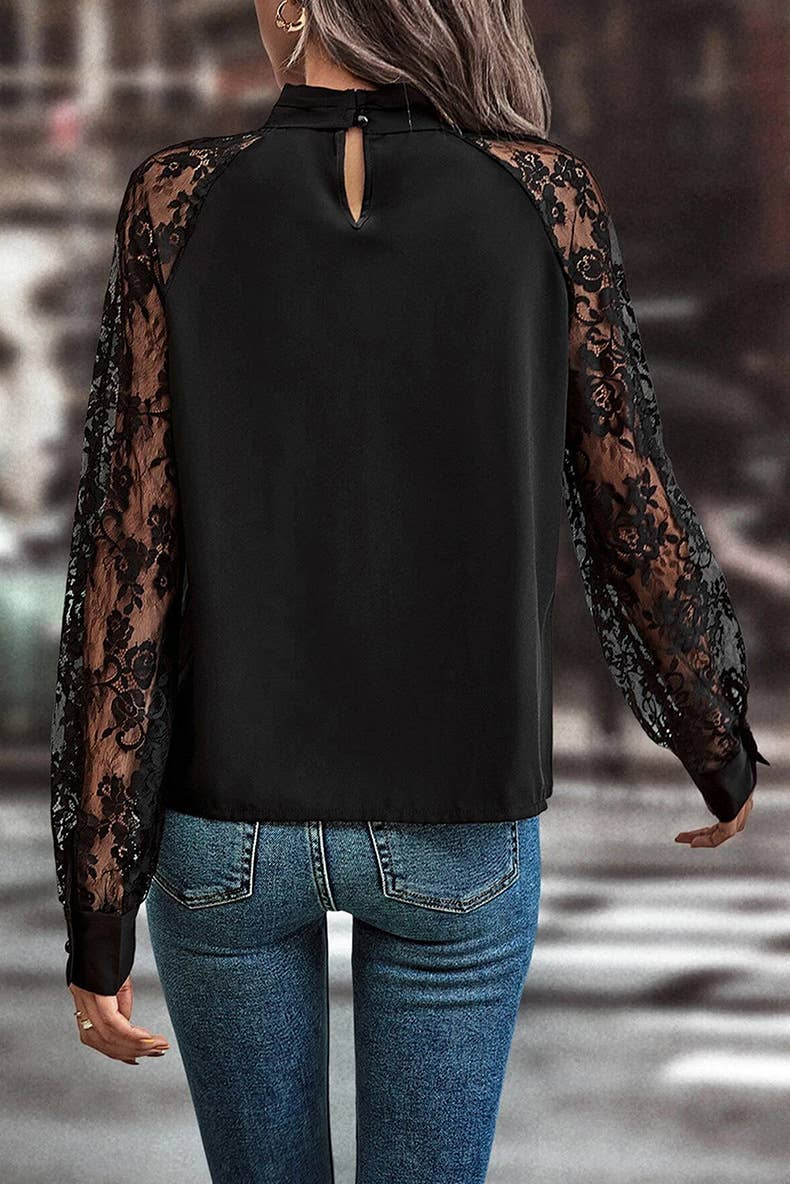COMMUTER LACY PATCHWORK LONG-SLEEVED BLOUSE LADY