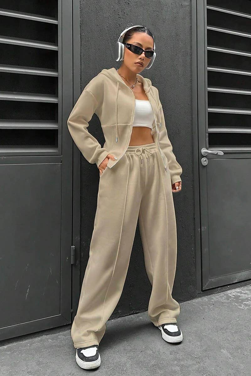 CWSTB0992_HOODED CARDIGAN CASUAL SPORTS TWO-PIECE SET