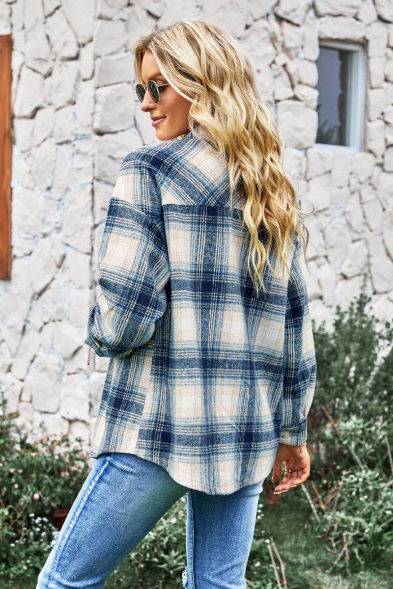 CWTSTL1712_AUTUMN PLAID SHIRT LONG SLEEVE TOP COAT
