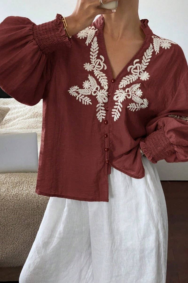 CWTBLL3998_EMBROIDERED FLORAL BUTTON FRONT CARDIGAN SHIRT