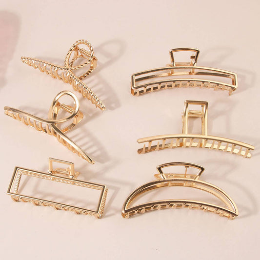 6-Pack Gold Tone Metal Hair Claws, Strong Hold_CWABE0199