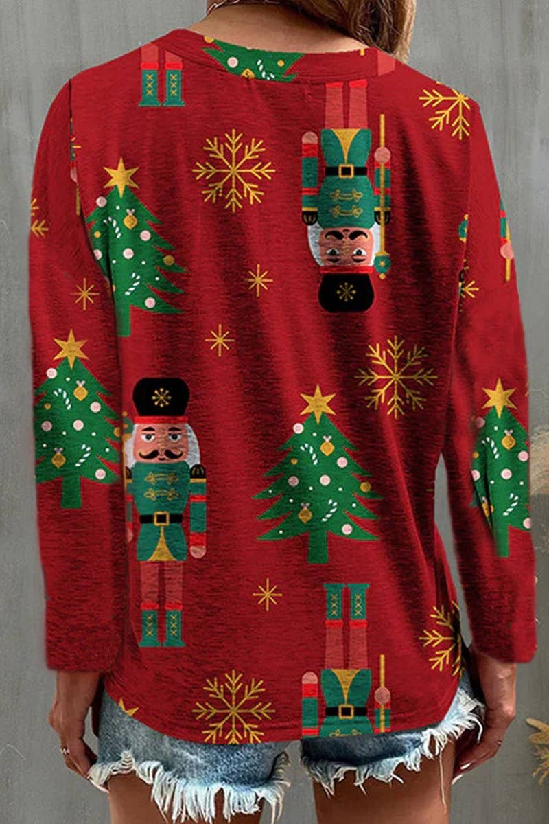 CWOCAL00792_LOOSE FIT V-NECK CHRISTMAS TREE PRINT CARDIGAN