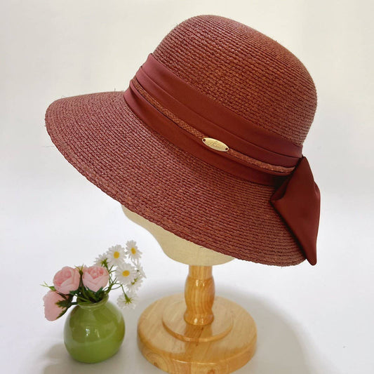 Raffia Fashion Bow Round Top Straw Hat_CWAH3588