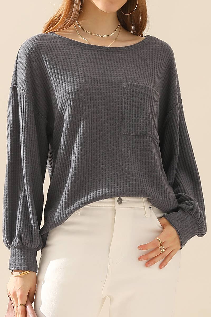 CWTTL1097_SHIRING CUFF R NECK SWEATER KNIT TOP