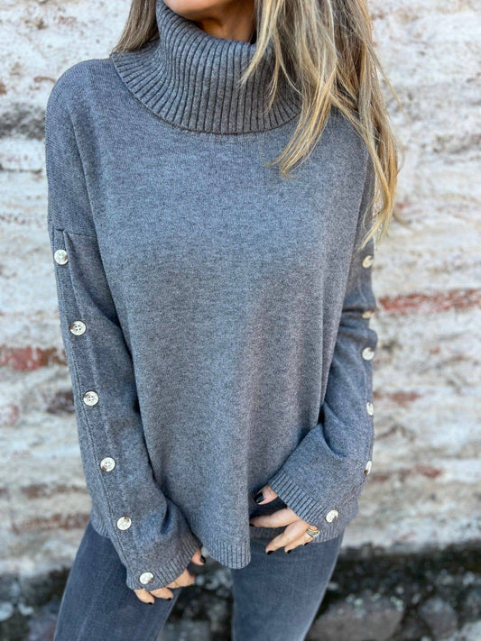 Casual high-neck button-down knitted sweater