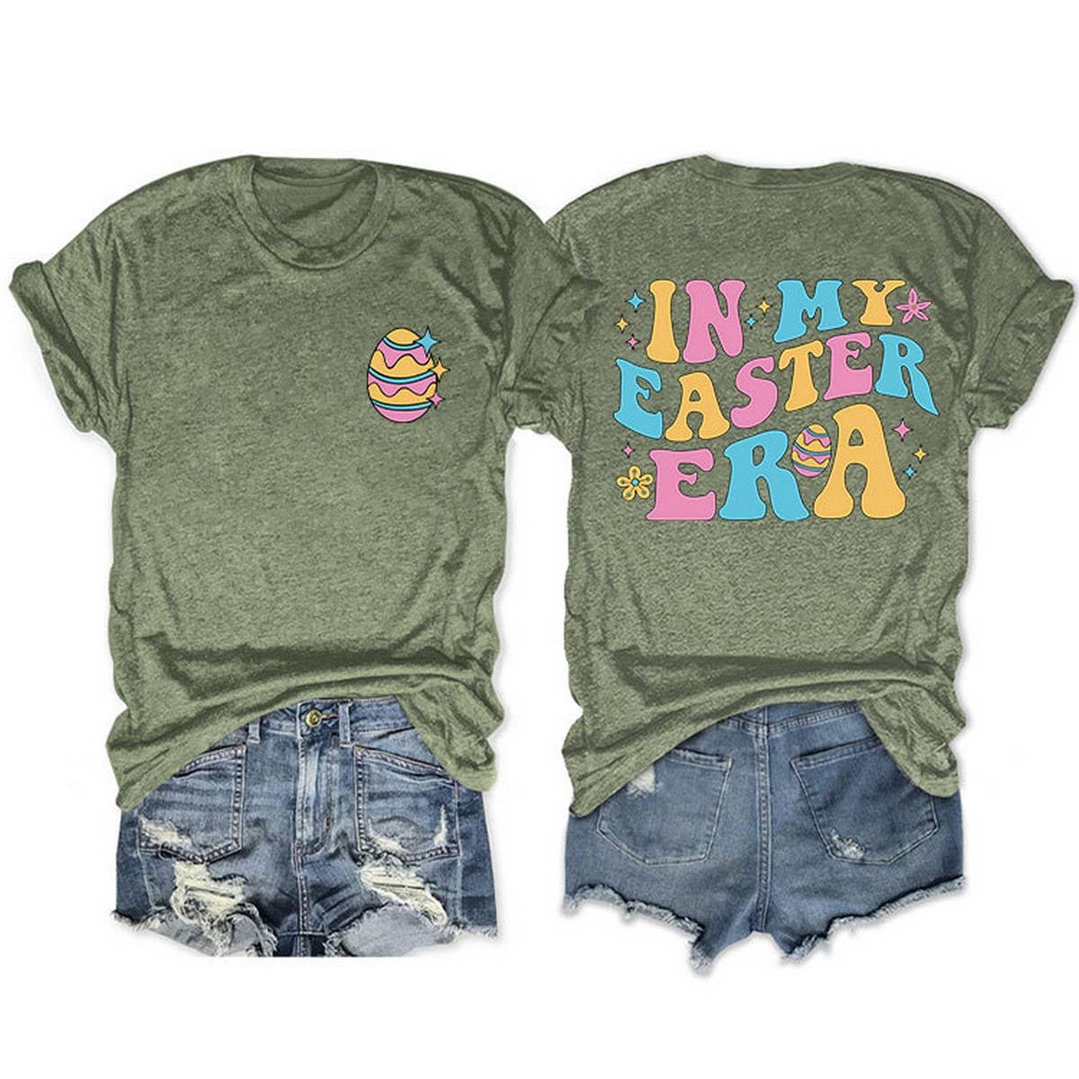 EASTER TREND DOUBLE SIDED LETTER PRINTED TEES_CWTTS0869