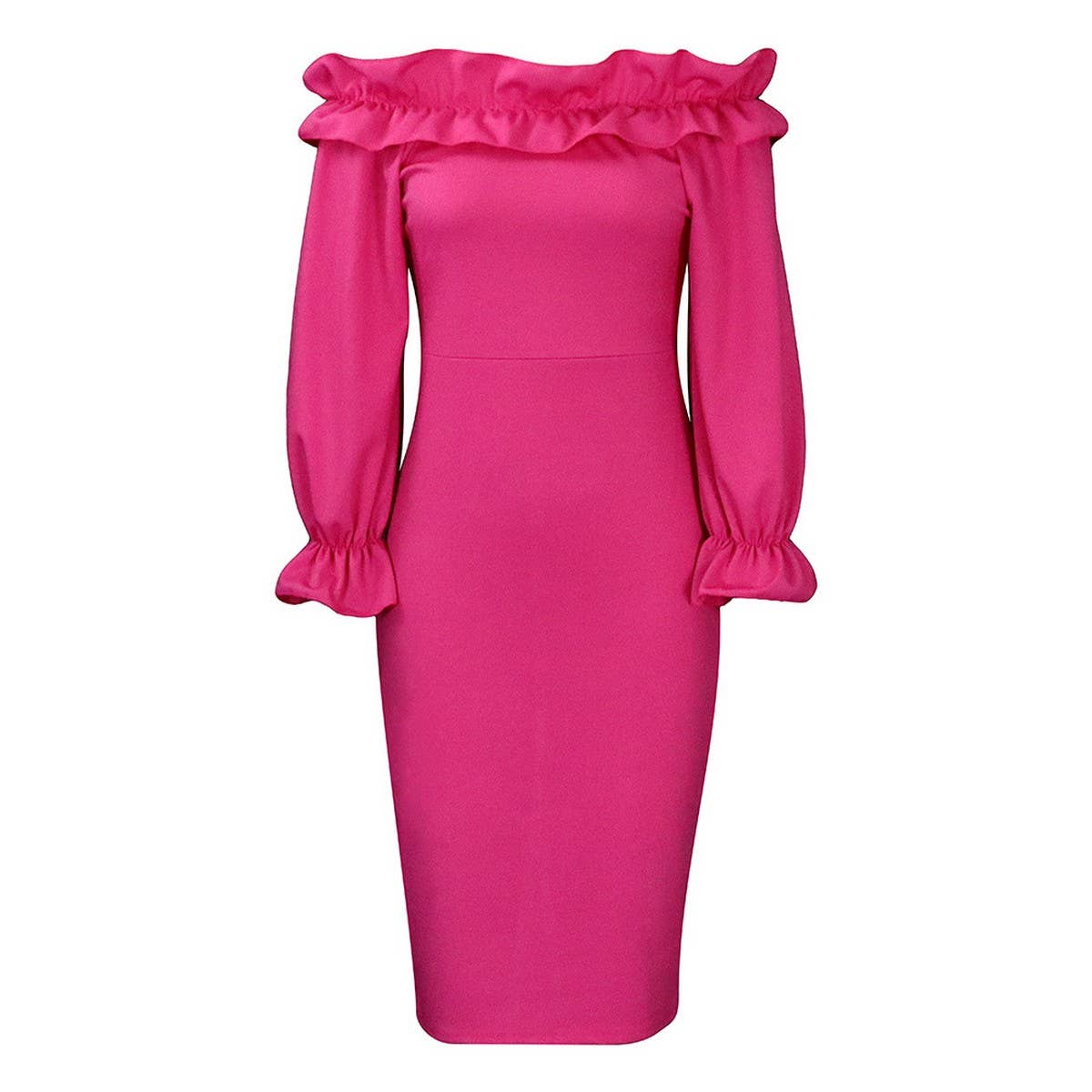 OFF-SHOULDER LONG-SLEEVED SLIM FIT DRESS_CWDMD3700