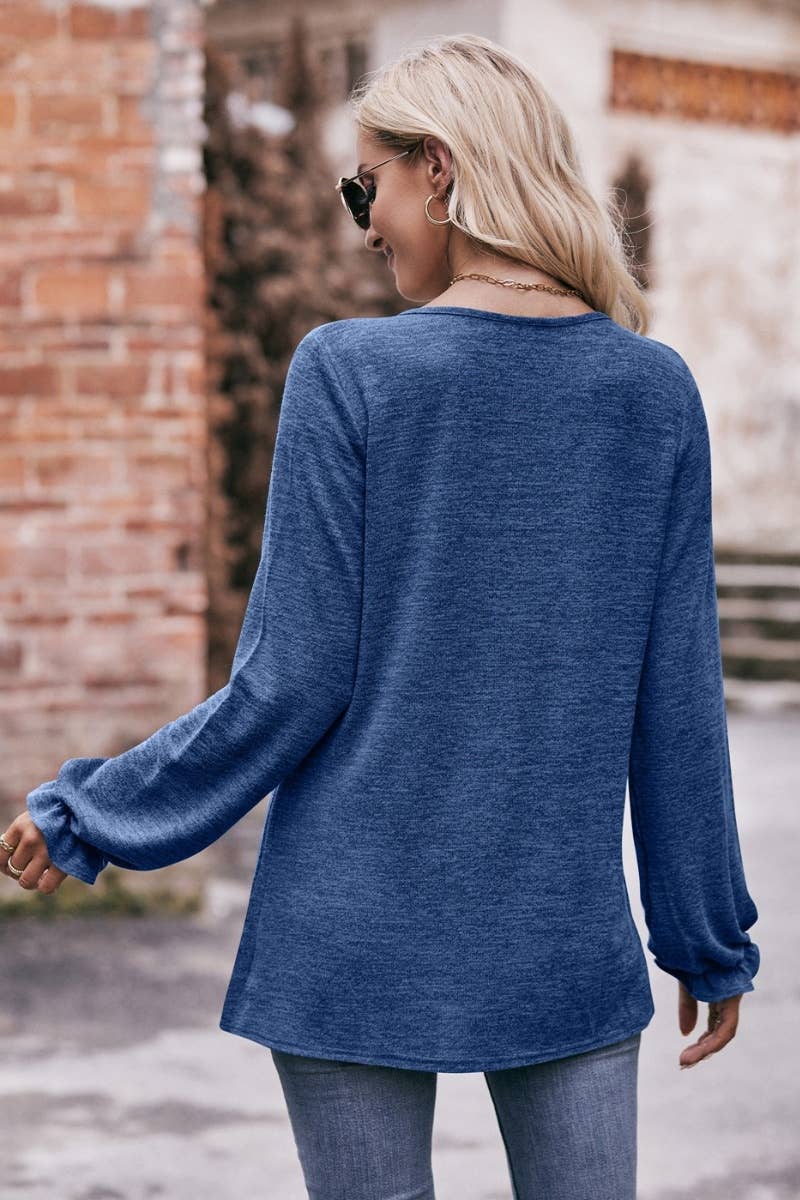 CWTBLL2736_FALL PLEATED CREW NECK LONG SLEEVE TOP