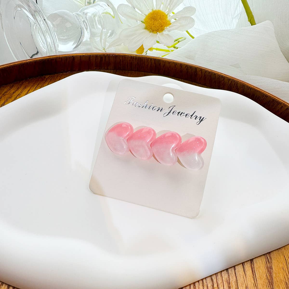 Colorful ice glitter pink heart-shaped hair clip