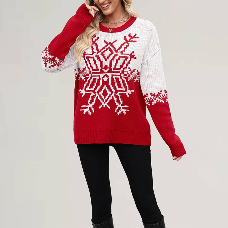 Christmas big snowflake casual knitted sweater