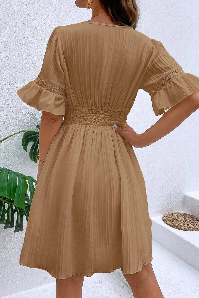 CWDSD4851_SUMMER LACE PATCHWORK V-NECK WAIST DRESS SHORT