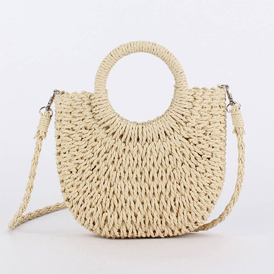 SOLID COLOR SEMI-CIRCLE HANDMADE STRAW BAG_CWAB4696