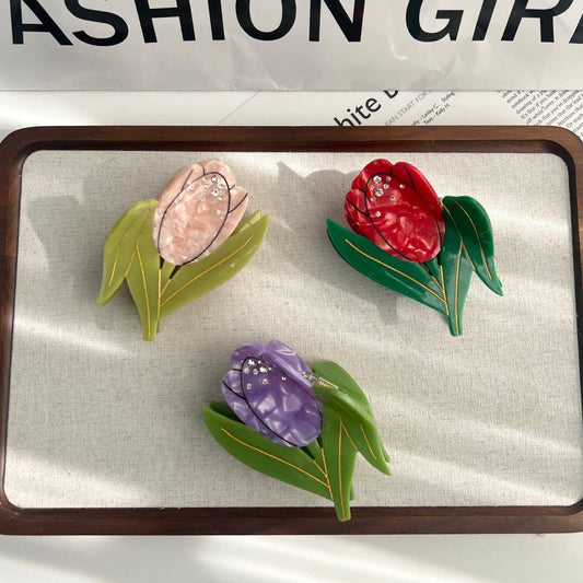 Spring Flower Acetate Claw ??Tulip Hair Clip_CWAHA5901
