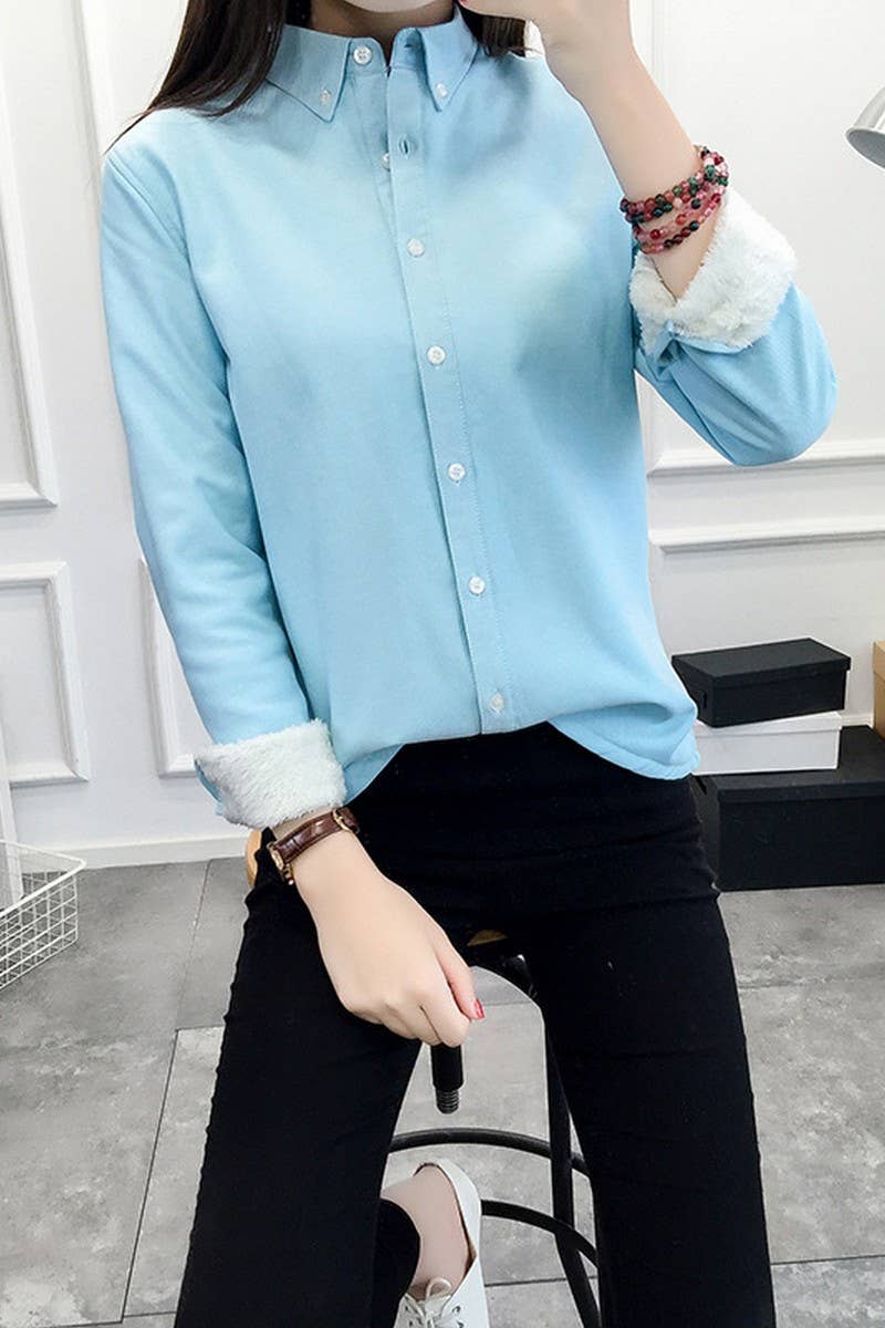 CWTSTL2243_CANDY COLOR PLUSH THICKENED SHIRT BOTTOMING SHIRT