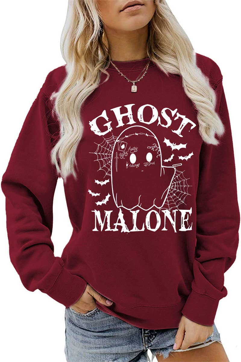 CWTSTL0364_WOMEN HALLOWEEN GHOST MALONE LONG SLEEVE PULLOVER