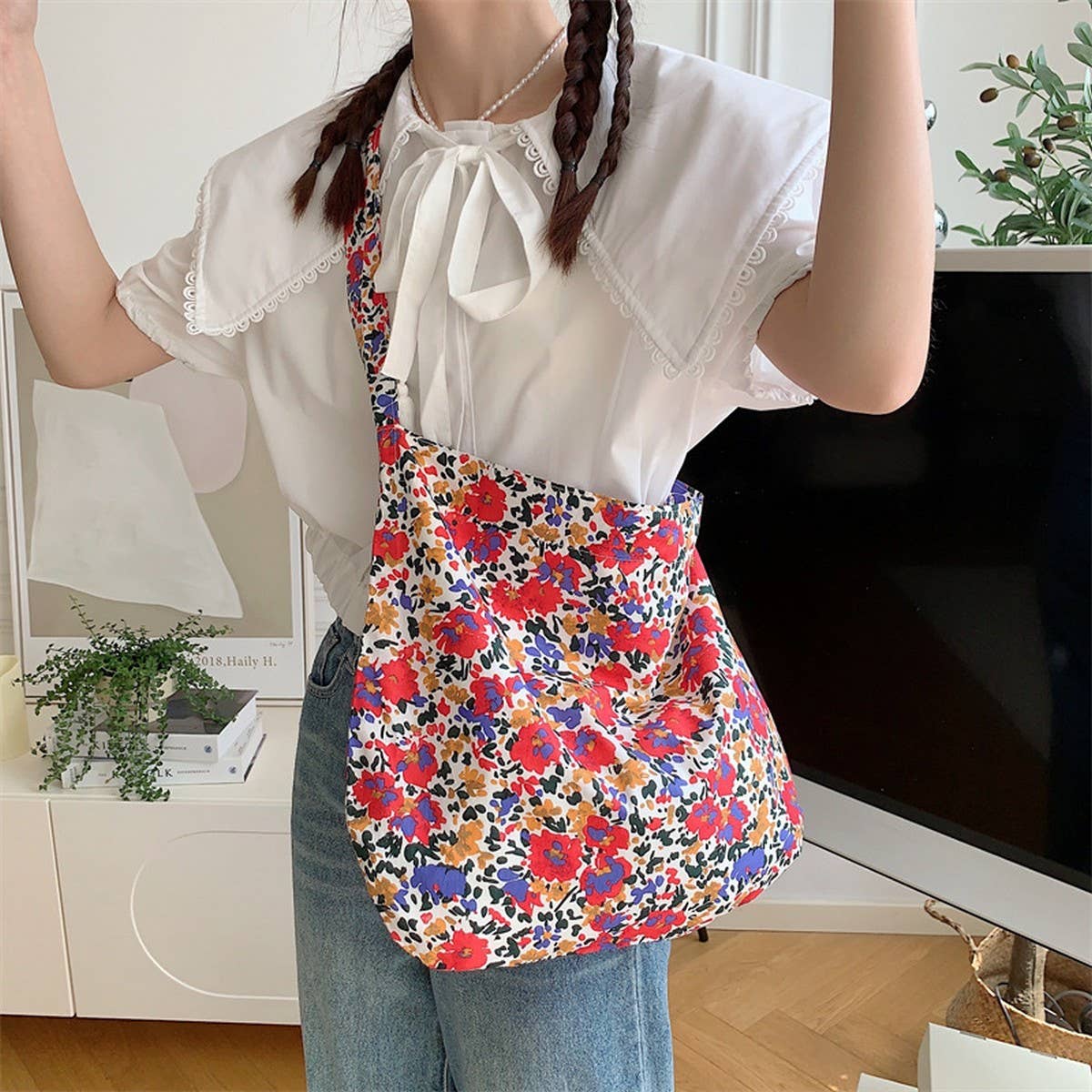 CWAB3894_PRINTED SINGLE SHOULDER SHOPPING BAG CANVAS BAG